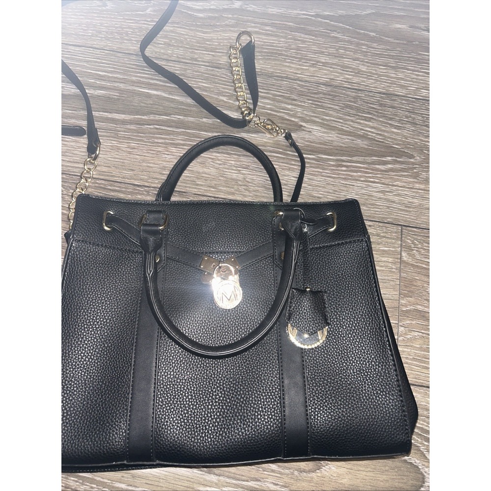 MKF Collection Mia K Black Pebbled Vegan Leather Satchel Handbag and Wallet Set
